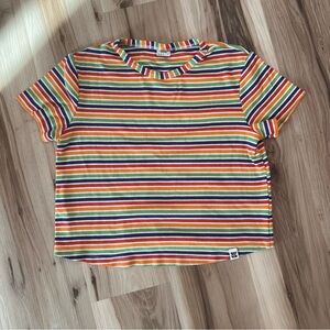 Lucy and Yak 100% Organic Cotton Rainbow Stripe Crop Tee